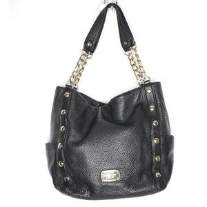 Michael Kors Black Leather Slouchy Hobo Shoulder Bag Purse Pebbled Chains Studs
